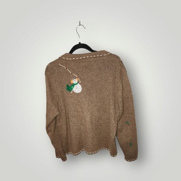 Studio Joy snowman sweater jacket cardigan beaded embroidered size Petite Large - Picture 4 of 9